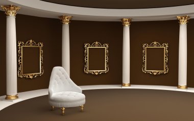 Baroque frames on wall gallery museum and armchair clipart