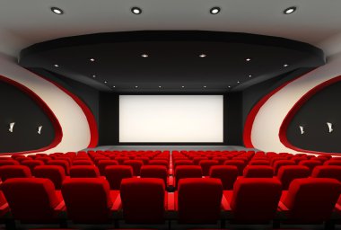 Front perspective construction of Empty hall of cinema with comf clipart