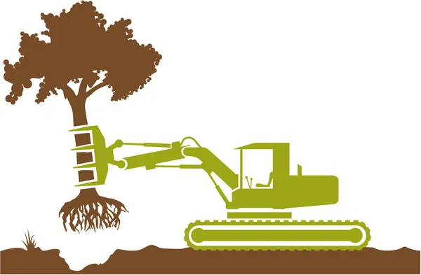 Tractor pulling out a tree — Stock Vector
