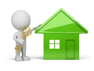 3d person - house and a golden key clipart