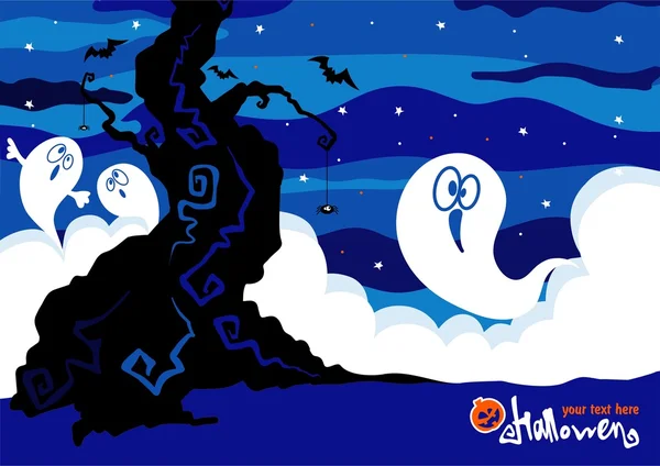 Carte vectorielle Halloween avec fantômes . — Image vectorielle