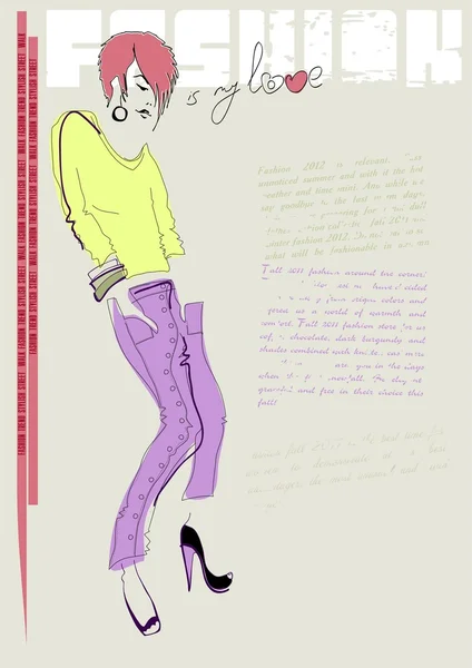 Junges Mode-Mädchen im Sketch-Stil. — Stockvektor