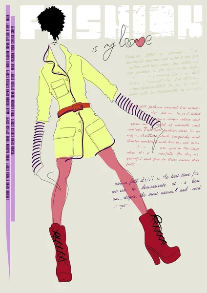 Junges Mode-Mädchen im Sketch-Stil. — Stockvektor