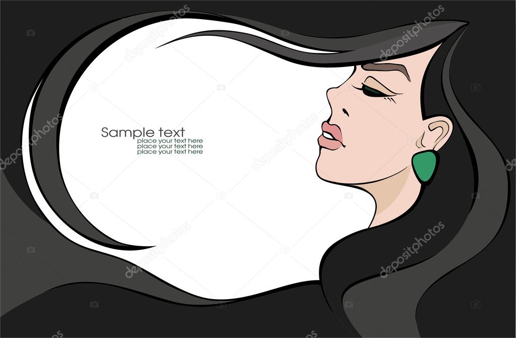 Beautiful sexy woman with dark hair . Place for your text. Vector illustra