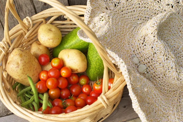 stock image Closeup basket with fresh vegetables.