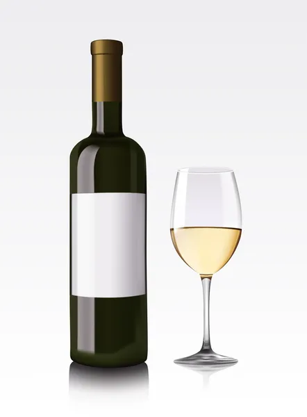Láhev bílého vína a skla — Stockový vektor