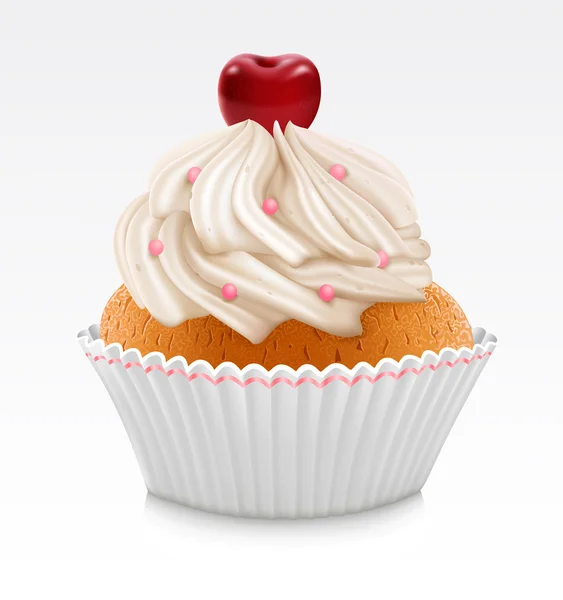 Βανίλια cupcake με κεράσι — Διανυσματικό Αρχείο