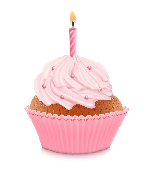 Pink birthday cupcake — Stock Vector