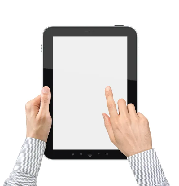 Holding och peka på digitala tablett — Stockfoto