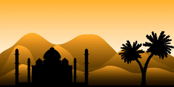 A silhueta de uma mesquita no deserto — Vetor de Stock