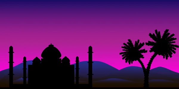 Die Silhouette einer Moschee in der Wüste — Stockvektor