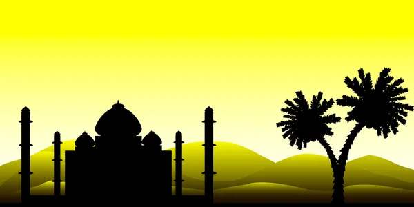 Die Silhouette einer Moschee in der Wüste — Stockvektor