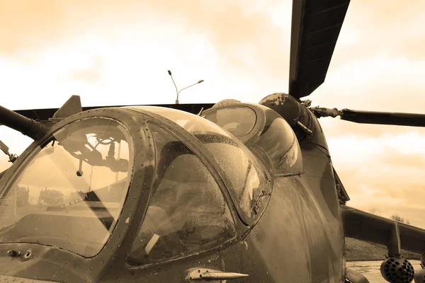 Militaire helikopter cockpit. Sepia. — Stockfoto