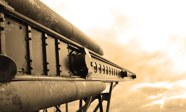 Old missiles of BM-13 "Katyusha" . Sepia.