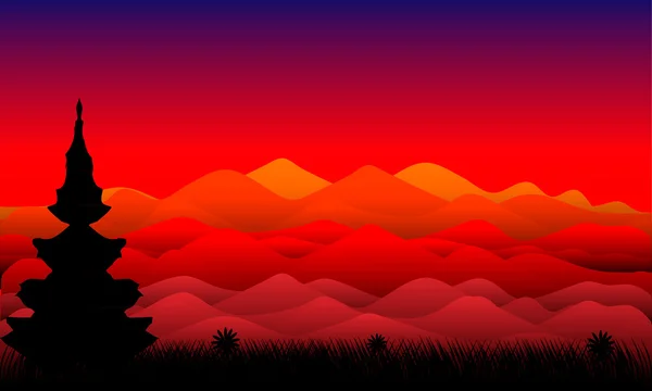 Landschaft: Berge bei Sonnenuntergang — Stockvektor