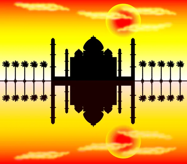 Silhuett av moskén vid solnedgången — Stock vektor