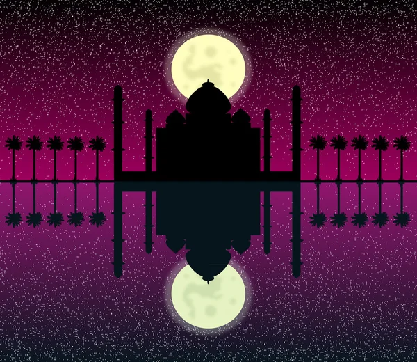 Sylwetka meczetów w księżyc w nocy — Wektor stockowy