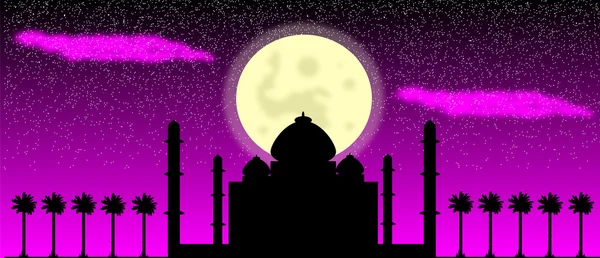 Silueta mešity v noci — Stockový vektor