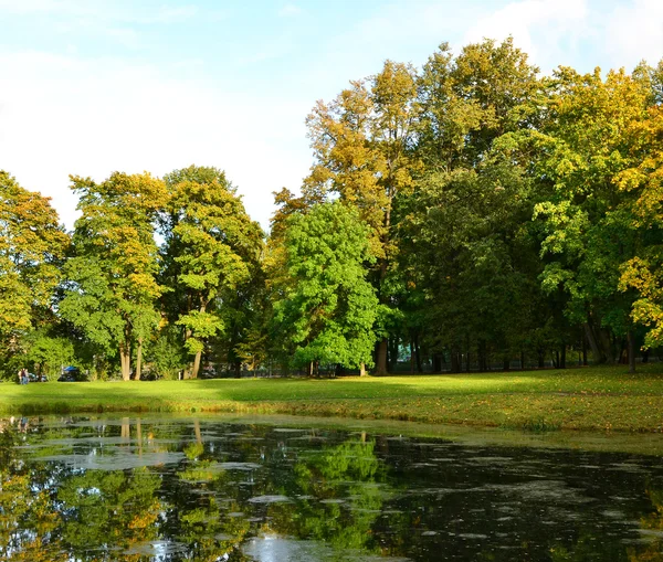 Jezero v podzimním parku — Stock fotografie