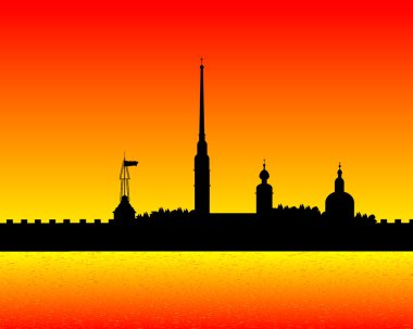 Silhouette of Peter and Paul fortress after sunset clipart