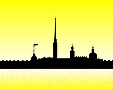 Silhouette of Peter and Paul fortress at sunset clipart