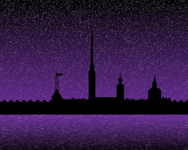 Silhouette of Peter and Paul fortress at night clipart