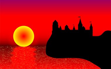 View of the old fort on the beach at sunset clipart