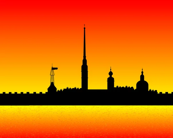 Silhouette of Peter and Paul fortress after sunset — Stock Vector