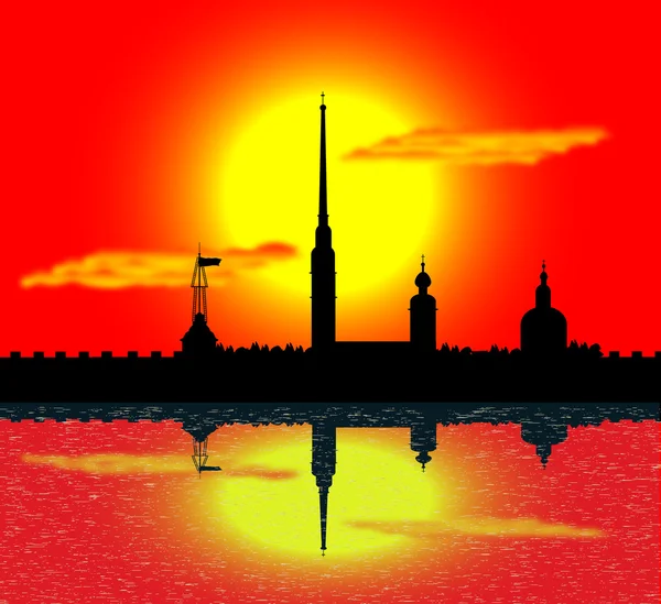 Silhouette of Peter and Paul fortress at sunset — Stock Vector