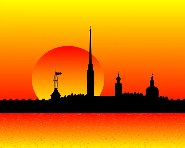 Silhouette de la forteresse Pierre et Paul au coucher du soleil — Image vectorielle