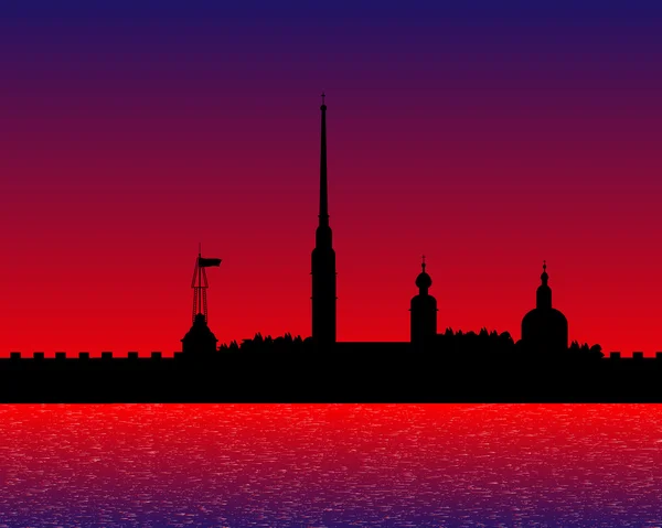 Silhouette de la forteresse Pierre et Paul après le coucher du soleil — Image vectorielle