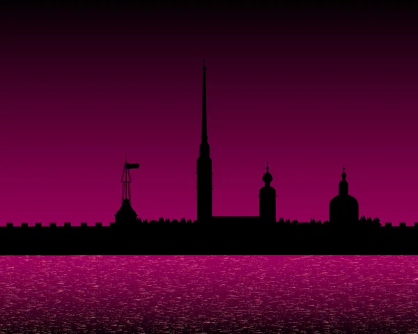 Silhouette of Peter and Paul fortress at night — Stock Vector