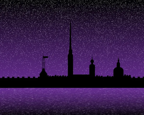 Silhouette de la forteresse Pierre et Paul la nuit — Image vectorielle