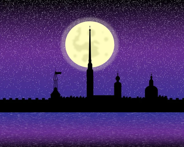 Silhouette de la forteresse Pierre et Paul la nuit — Image vectorielle