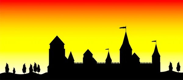 Silhouette of the castle at sunset — Stock Vector