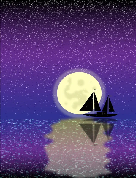 Zwarte schip silhouet op zee bij nacht — Stockvector