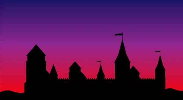 Silhuett av slottet efter solnedgången. — Stock vektor