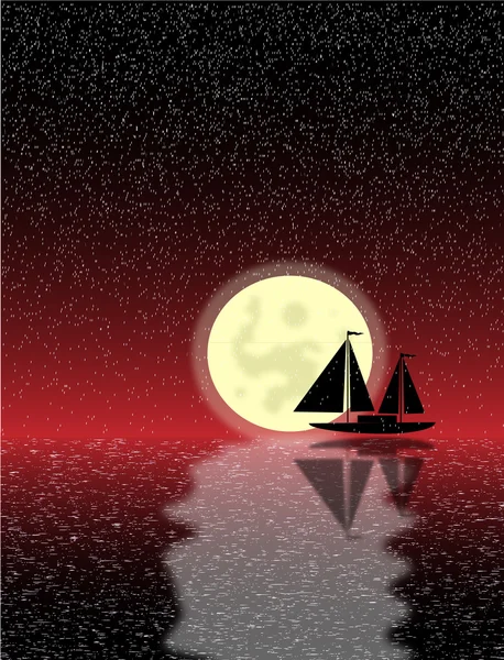 Silueta de barco negro en el mar por la noche — Archivo Imágenes Vectoriales