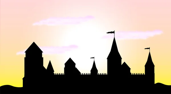 Silhouette of the castle at sunrise — Stock Vector