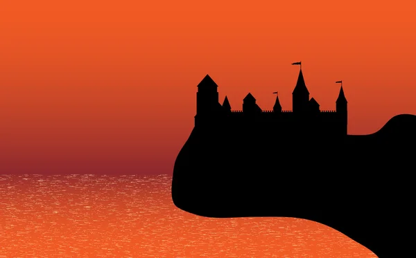 Vue de l'ancien fort sur la plage après le coucher du soleil — Image vectorielle
