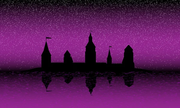 Silhouette du château sur l'île la nuit — Image vectorielle