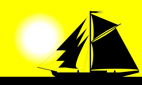Silhouette de navire noir sur mer au coucher du soleil — Image vectorielle
