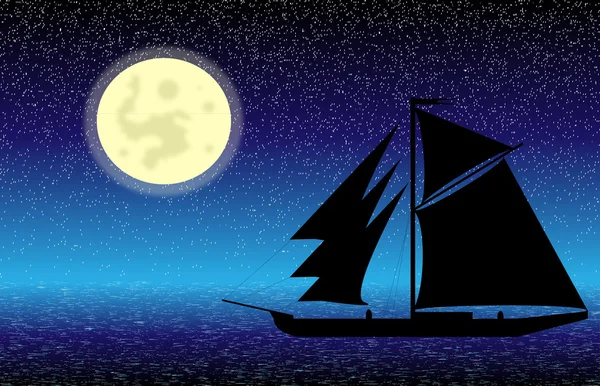 夜の海に黒船シルエット — ストックベクタ