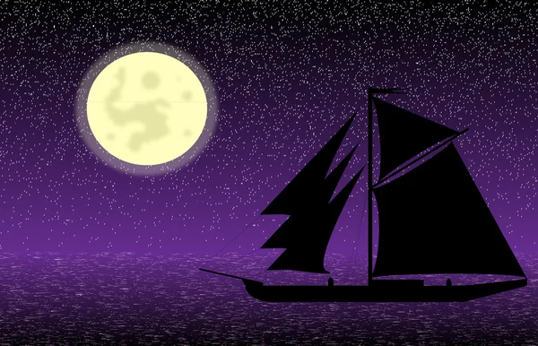 Силует чорного корабля на морі вночі — стоковий вектор