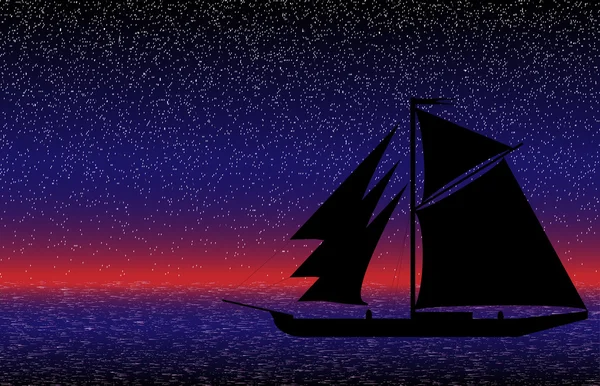 Nave nera silhouette in mare dopo il tramonto — Vettoriale Stock