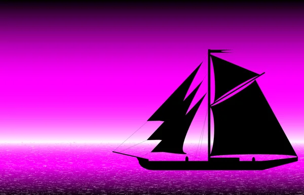 Silhueta de navio preto no mar após o pôr do sol — Vetor de Stock