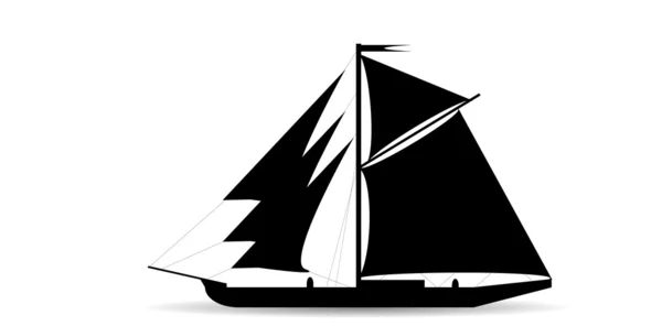 Beyaz arka planda siyah gemi silueti — Stok Vektör