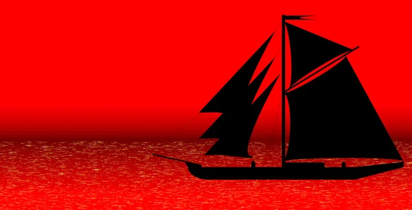 Czarny statek sylwetka na morze po zachodzie słońca — Wektor stockowy