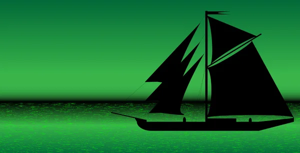 Силует чорного корабля на морі після заходу сонця — стоковий вектор