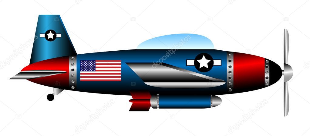United states WW2 fighter on white